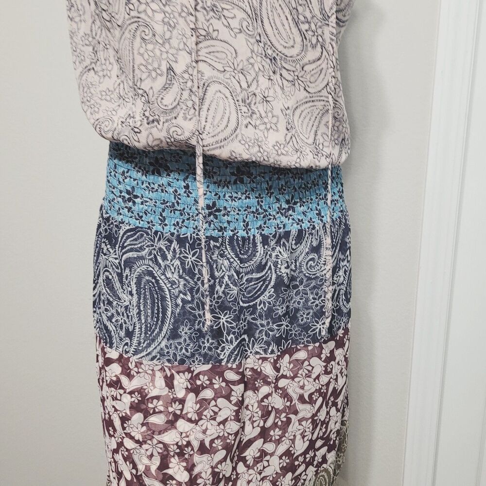 Cabi Small dress sheath v-neck tie collar flower paisley stretch elastic waist - Picture 11 of 13
